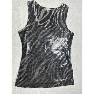 Cache Top Medium Gray Black Sequin Zebra Print USA Made Sleeveless